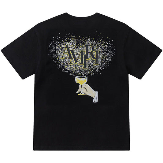AMIRI Crystal Embellished Champagne Logo T-Shirts AMIRI